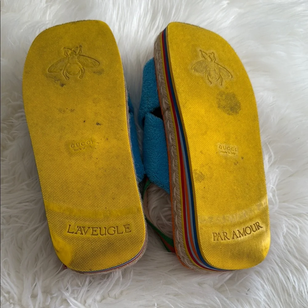 Gucci Yellow and Blue Platform Sandals - Picture 2 of 6